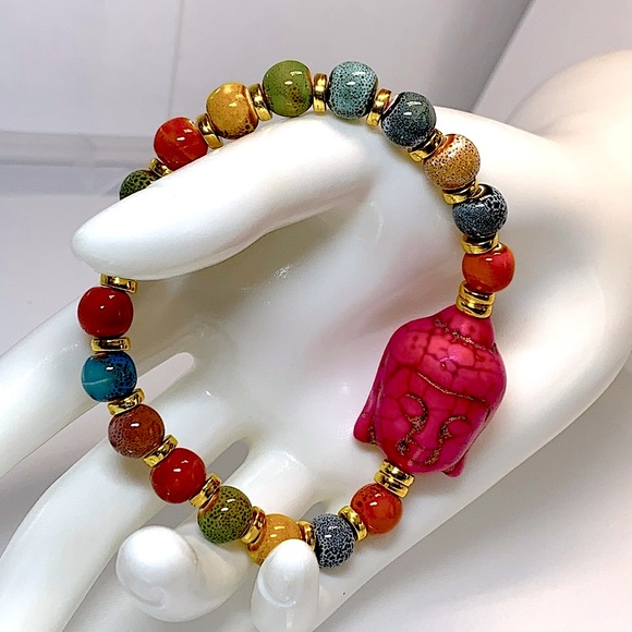 HOWLITE + CERAMIC NATURAL  BRACELET size 7” - Picture 1 of 5